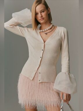 ✨ Anthropologie Long-Sleeve Organza Cuff Sweater Sz M
